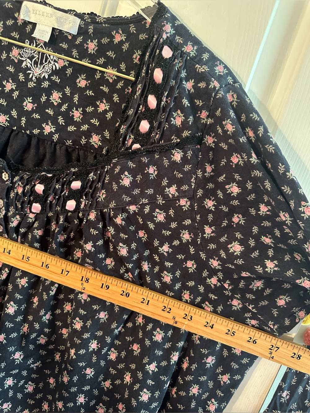 EILEEN WEST 3X Nightgown Black Floral 100% Cotton Long Sleeve Dreamtime Jersey - Picture 10 of 11